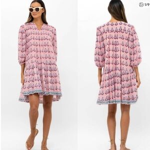 Oliphant Pintuck Drop Waist Mini Dress Bodrum Pink Size Large